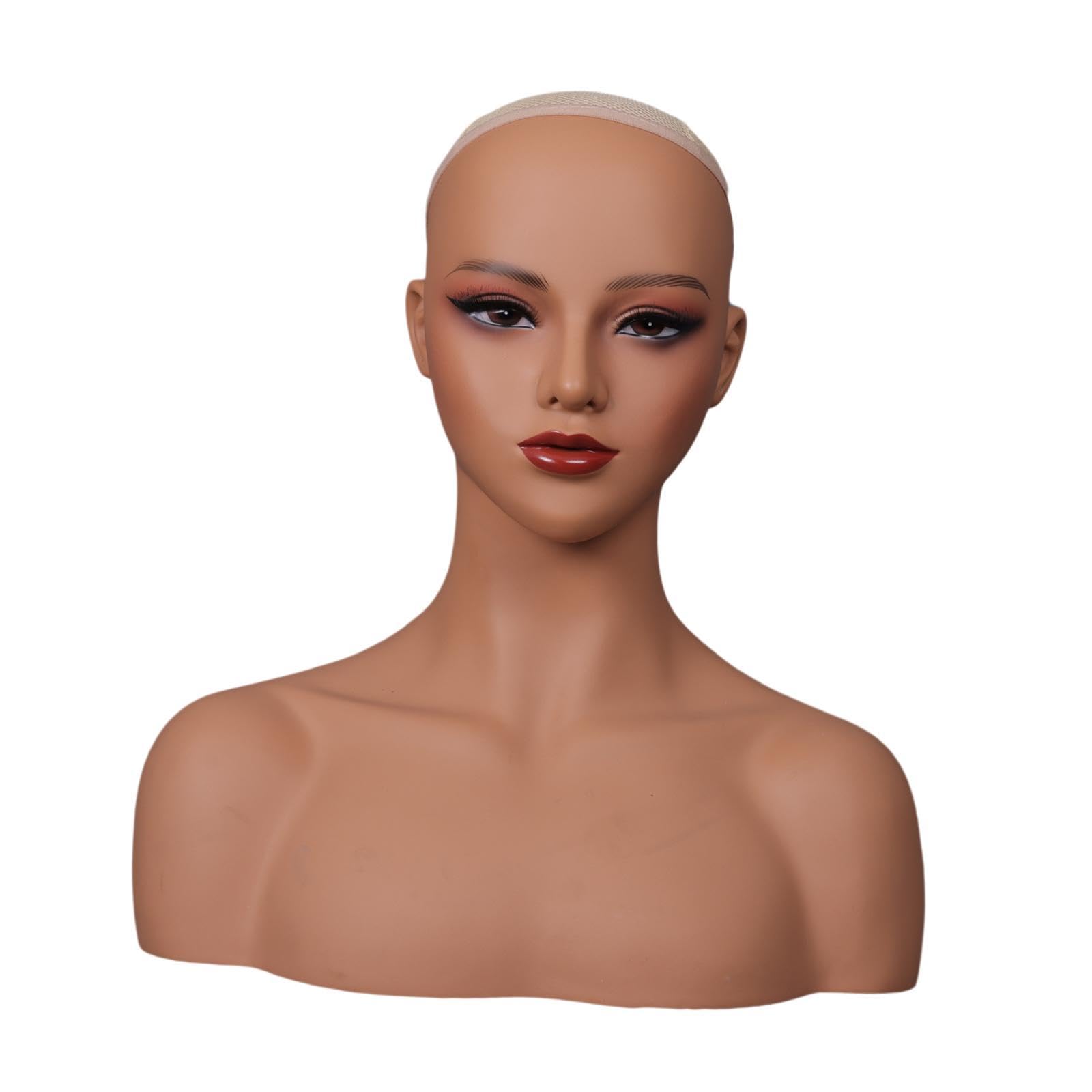 Weiblicher Mannequin Kopf mit Detailreichem Gesichtsausdruck Bust Präsentationsständer Make Up Und Hals für Schmuck Perücken Einzelhandel Kosmetik, Style B