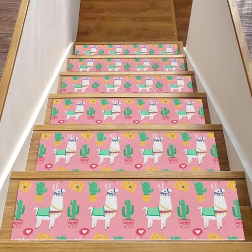 Alfombra para escalones de madera de alpaca rosa (15 uds.) 2