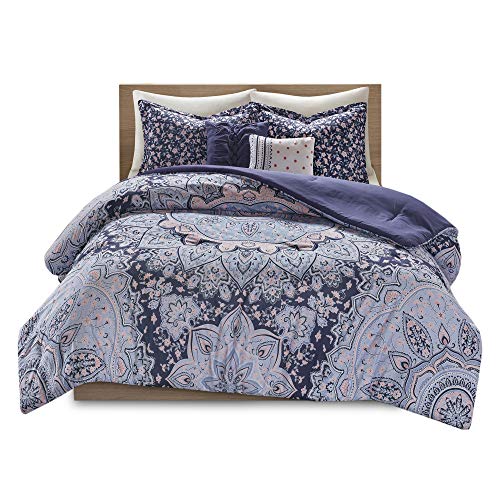 Intelligent Design Odette Cozy Comforter Set Casual Boho Medallion Floral Design Modern All Season Bedding With Matching Sham, Decorative Pillow, Full/Queen, Odette Blue 5 Piece #TOP7