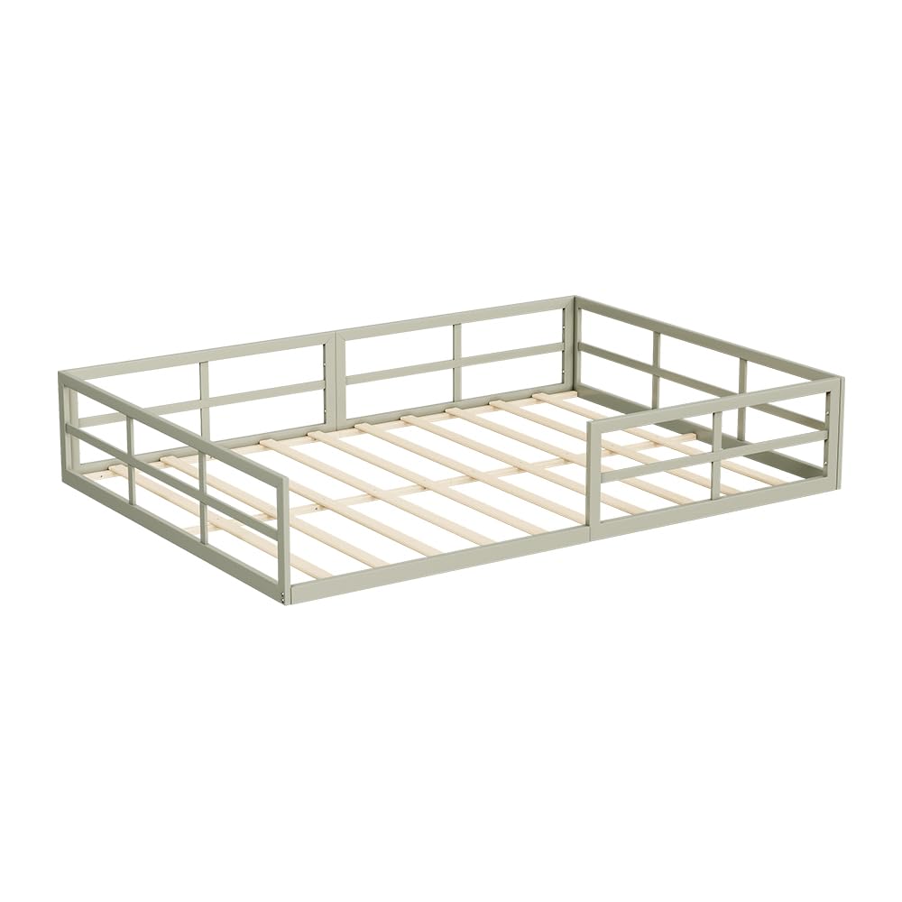 VitaliSpa Bodenbett Minno 140x200, Kinderbett aus Metall, Montessori Bett mit Rausfallschutz, niedrige Einstiegshöhe, Greige