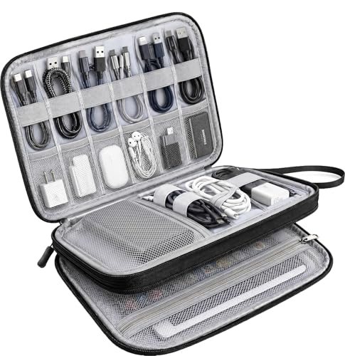 Image of SaleOn 9x6 Inch 2 Layer Travel Organizer Pouch for Gadgets Cables Chargers Power Bank Cable Organiser Tech Bag Laptop Accessories Travel Pouch for Men (Black)