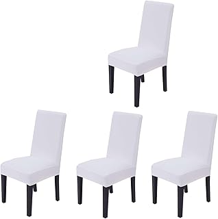 4 Pieces Spandex Stretch Washable Dining Room Chair Cover Protector Seat Slipcovers (White, 4)