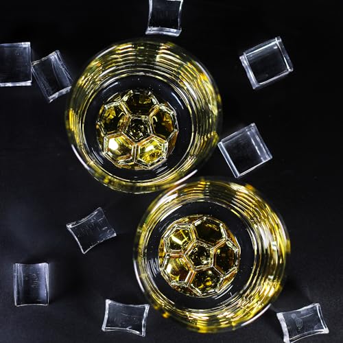 Image of Melbify Gold Football Whiskey Glass Gift Set | 2 pcs Set | 300 ml | Premium Packing | Gift Box | Gold-Bottomed | Imported | Luxurious | Ideal for Wedding Gifts, Anniversary, VIP and Corporate Gifts