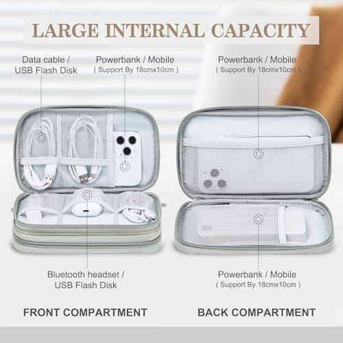 Image of FYY Electronic Organizer, Travel Cable Organizer Bag Pouch Electronic Accessories Carry Case Portable Waterproof Double Layers Storage Bag for Cable, Charger, Phone, Earphone, Medium Size, Khaki