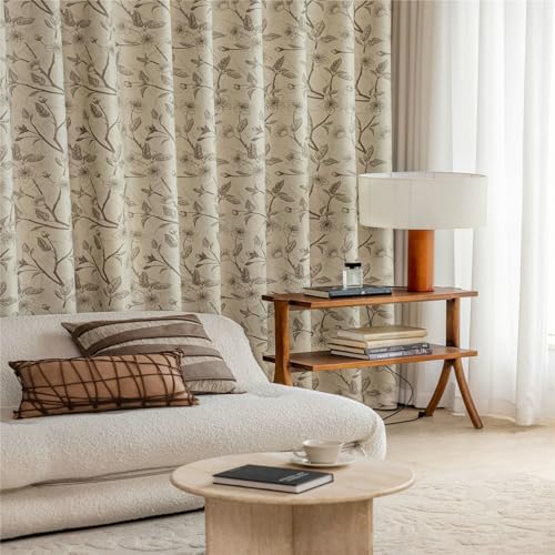 Ayoiow Cortinas modernas de color café para dormitorio, flores y hojas, cortinas largas para sala de estar, poliéster, 96 x 160 cm, gancho