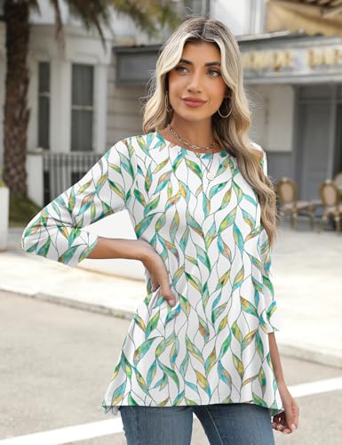 LOMON 3/4 Sleeve Tunic Tops for Women Loose Fit Dressy Casual Blouse Flowy Shirts to Wear with Leggings S-3XL