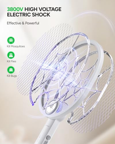 Buzbug Electric Fly Swatter, Type-C Rechargeable Mosquito Swatter, Foldable, Dual Handheld and Auto Zap Mode, 3800V Powerful Instant Bug Zapper Racket, Mosquito Bat for Indoor Outdoor Camping -WD956A - Thumbnail 2