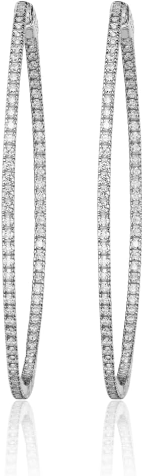 925 Sterling Silver 1.2mm Cubic Zirconia CZ Round Hinged Extra Large Hoop Earrings - Image 3