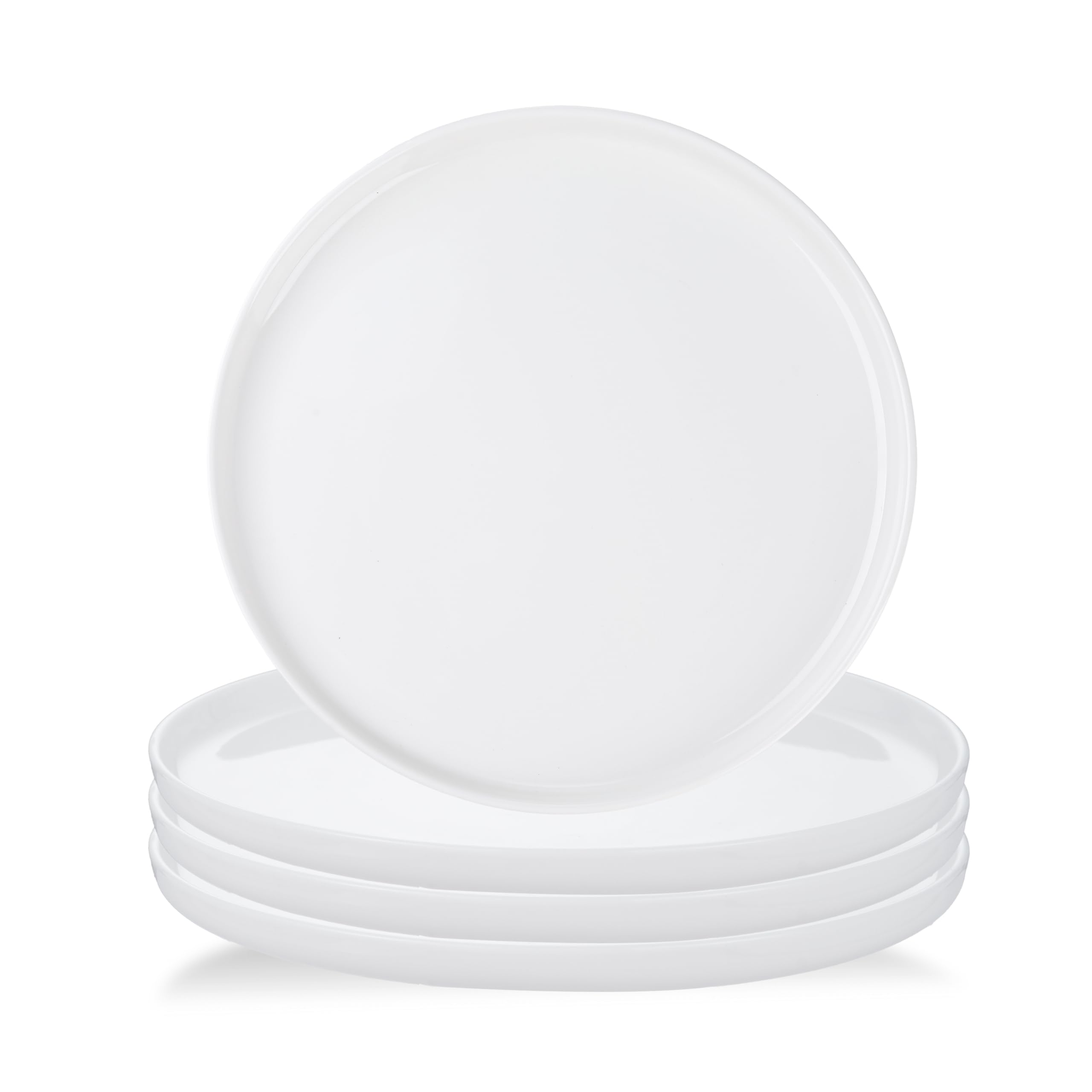 10" White Plain Ceramic Dinnerware Set - Box of 4 Large Plates - Reactive Glaze Porcelain Plates - Modern design - Stackable