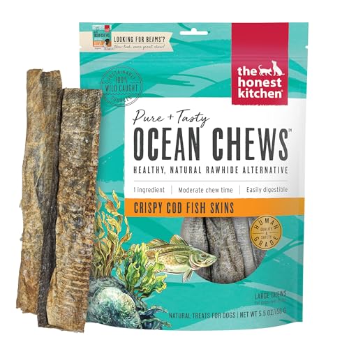 The Honest Kitchen Human Grade Ocean Chews Crispy Cod Fish Skins Dog Treats 5.5 Ounces