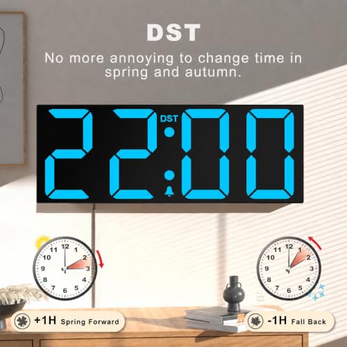 Image of JALL 22 inch Large Digital Wall Clock, Big LED Display with Night Light, Auto Dimming & DST, Giant Alarm Clock for Seniors, Elderly Parents, Gift for Mom Dad (Blue)