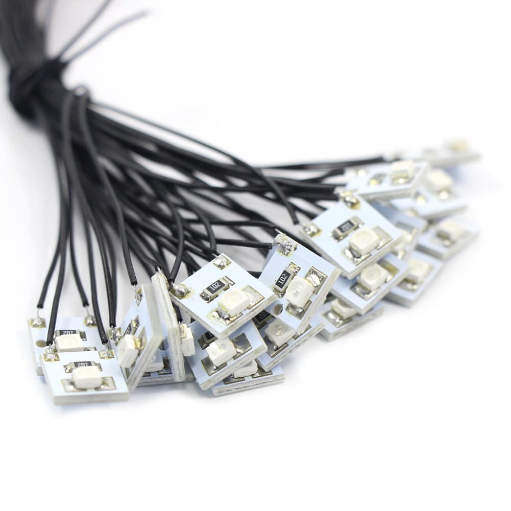Evemodel 20 Stk. SMD LED 3528 Hausbeleuchtung Lampe Leuchte 10x10mm mit Kabel 20cm 12-18 V (blau)