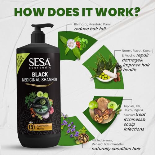 Image of Sesa Ayurvedic Medicinal Shampoo 1 Lt Hairfall Control Anti Dandruff Shampoo Infused with 15 Ayurvedic Herbs Smooth & Shiny Hair For Men & Women, 1000 ml