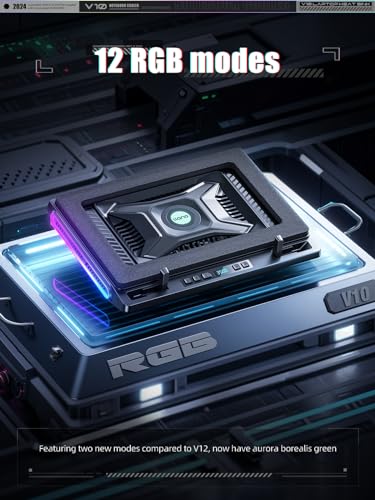 llano V10 Gaming Laptop Cooling Pad, RGB Laptop Cooler Stand with Powerful 4.72 Inch External Turbo Cooling Fan, Fast Cooling Computer 13-17.3in, Button Control, 3 Adjustable Stand, 4-Port USB C&A - Image 4