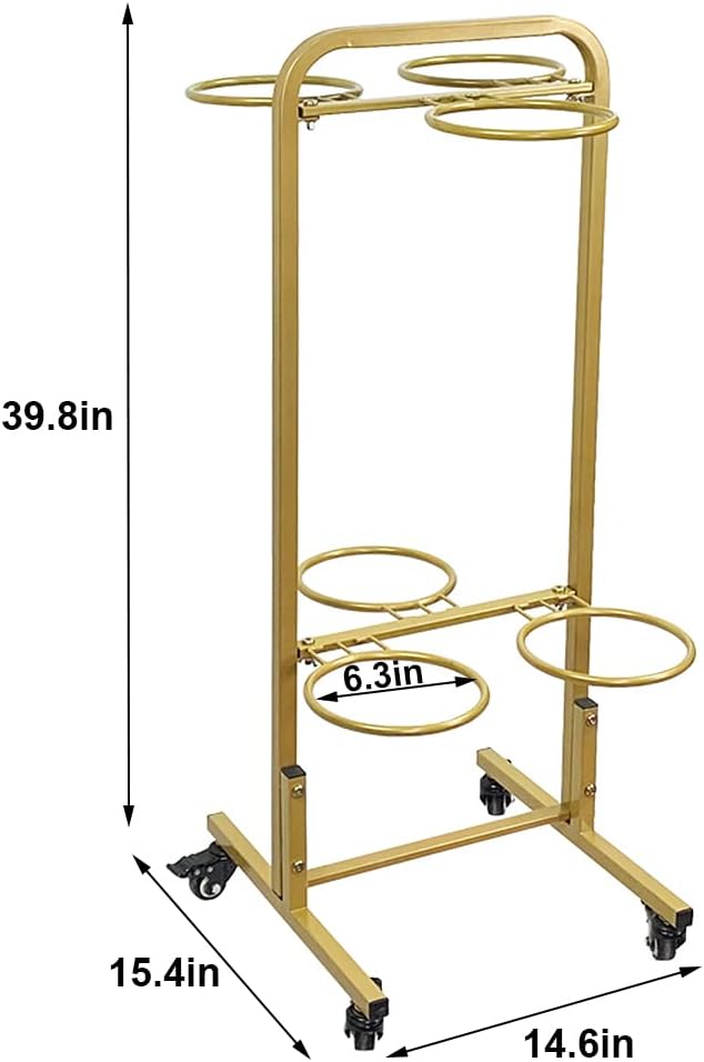 2 Tiers Flower Display Stand, Gold Flower Cart Display Shelf with Wheels, Heavy Duty Moving Flower Rack for Florist Indoor, Outdoor Patio Garden, Living Room, Flower Shops