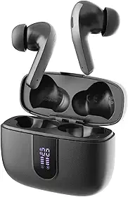 Fone de Ouvido Bluetooth 5.4, 40H de Reprodução, Intra-Auricular Esportivo com Microfone, Display LED, Cancelamento de Ruído, IPX5, True Wireless Estéreo para Android e IOS (Preto)