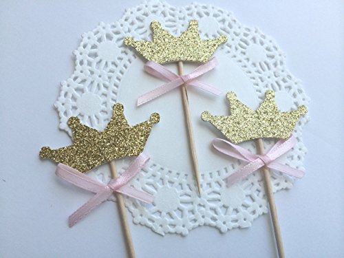 Pink and Gold Tiara Cupcake Topper. Princess Party Decorations. 10CT