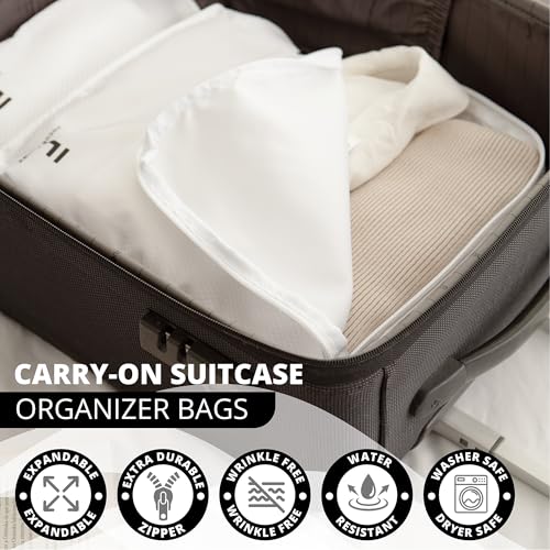 8 Piece Compression Packing Cubes Set - Double Capacity Design for Travel - Small, Medium & Large Sizes - Carry-On Suitcase Organizer Bags (White)4