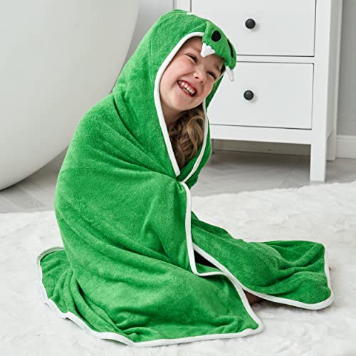 Image of HIPHOP PANDA Ultra Soft Hooded Baby Towel - 2-Layer Thick 500GSM Absorbent | Rayon Made from Bamboo, Hooded Bath Towel for Newborn, Infant, Toddler, Baby Registry - Dinosaur, 37.5x37.5 In