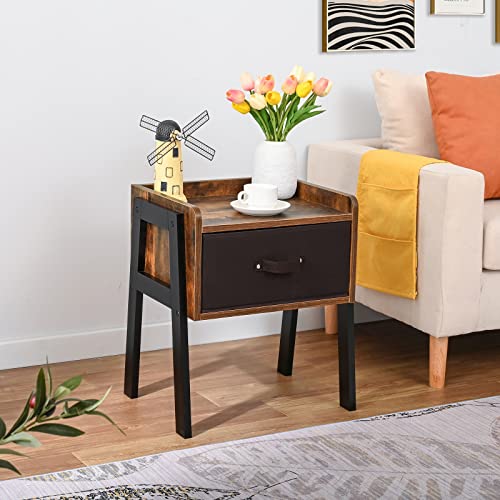 Iwell Nightstand Set Of 2 With Drawer, Side Table With Wood Legs, Bedside Table For Bedroom, Rustic Brown #TOP2