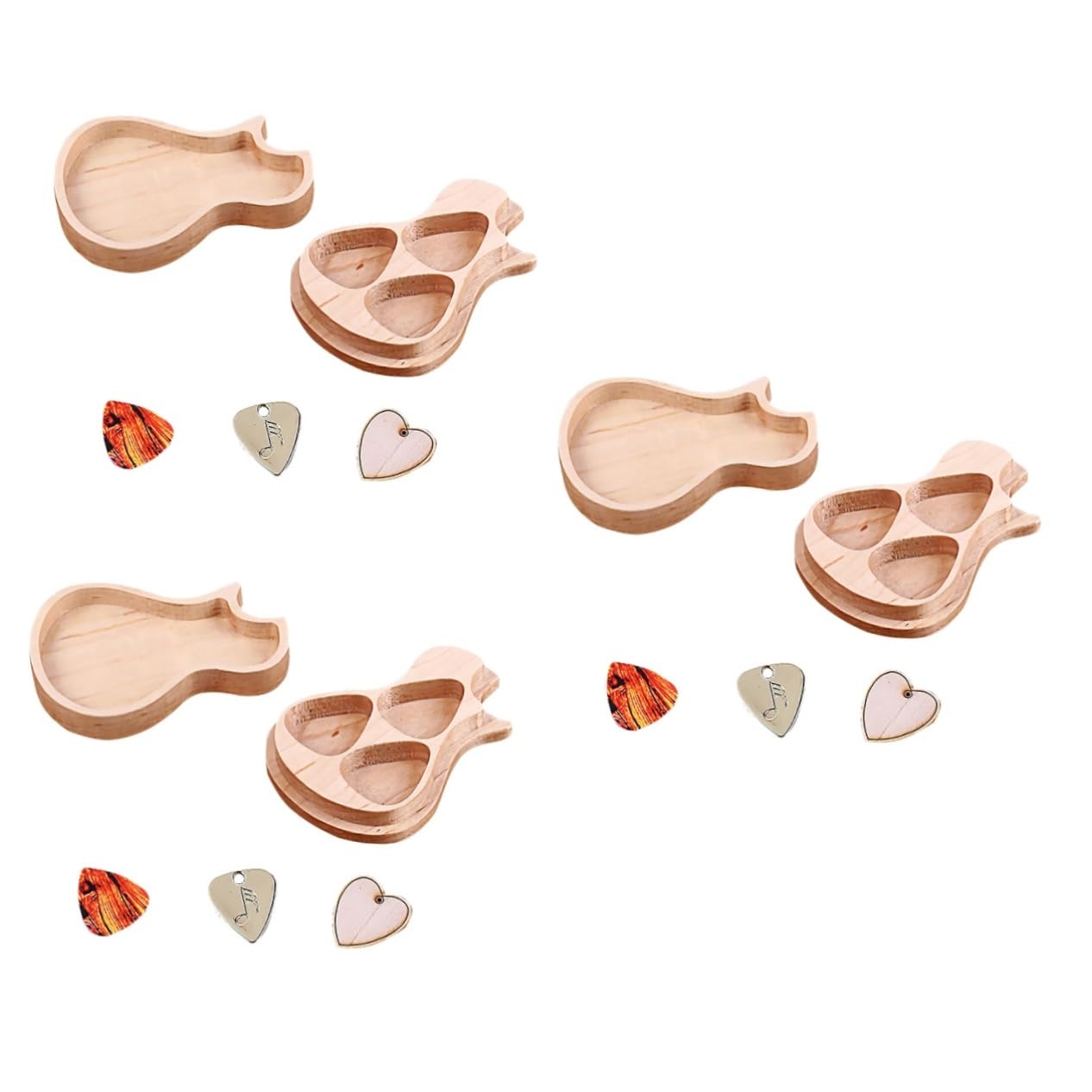 ibasenice 3ensembles Boîte à Médiators Bois De Forme De Guitare Avec Médiators Acajou Accessoire Pratique Pour Musiciens Et Guitaristes
