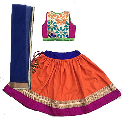Image of Aglare Girls' Net Lehenga Choli (D puple orange blue tikifull 24 Purple 5-6 Years)
