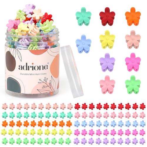 Image of ADRIONE Mini Hair Clips Pack of 100 - Colorful Tiny Flower Hair Clips for Baby Toddler Girls Women, Strong Grip for Fine Hair Bangs