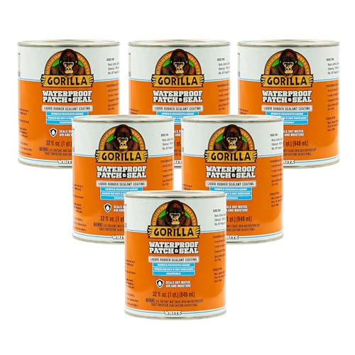 Gorilla Patch &amp; Seal Liquid Rubber Waterproof Sealant, White, 32 Ounce (Pack of 6) - Seals Out Water, Air, and Moisture
