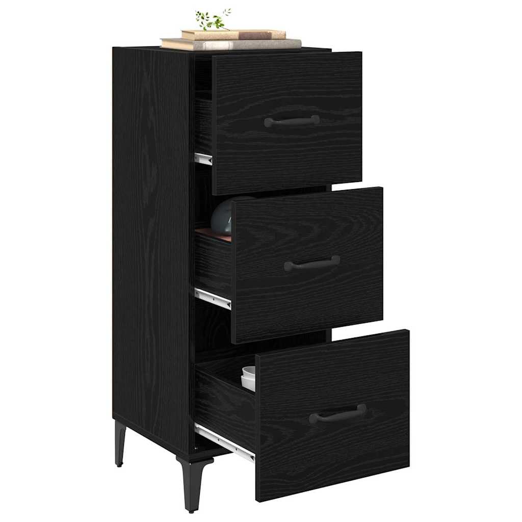 Credenza nera effetto rovere, 34,5 x 34 x 90 cm, in legno con cassetto e vano portaoggetti, per soggiorno, sala da pranzo, corridoio, ufficio