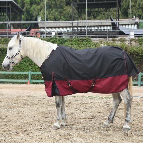 Gallopoff 1200D Ripstop Waterproof Breathable Horse Blanket (0g No Fill), Lightweight Turnout Rain Sheet, Keeps Dry in Mud & Wet Weather Blackwine 75" - Thumbnail 6
