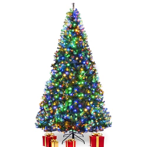COSTWAY 9 FT Pre-lit Christmas Tree, Artificial Xmas Tree with 1000 Warm White & Multicolored...