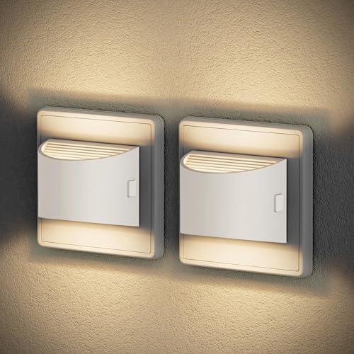 JandCase Nachtlicht Steckdose, 2 Pack Nachtlicht mit Dämmerungssensor, 3 Helligkeit Dimmbare mit Neustartspeicher, Auf-Ab Glühend, Warmweiß 3000K, Steckdosenlicht für Flur, Schlafzimmer, Treppe