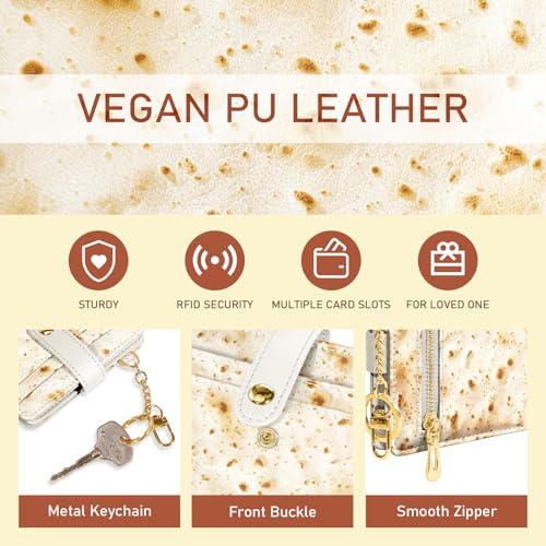 Image of Jogjam Funny Taco Lover Burrito Tortilla Rfid Women Wallet, Small Slim Thin Compact Credit Card Wallet, PU Leather Bifold Cash Wallet, Zipper Coin Pocket ID Window, Girls Girly Teens Gifts