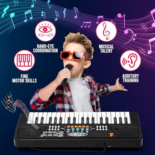 Image of MiniExplorer Kids Piano Keyboard with Mic | 37 Keys, 8 Rhythms, 8 Tones & 6 Demo Songs | Electronic Musical Toy for Boys & Girls Age 2-5 | Educational & Recording Keyboard for Beginners