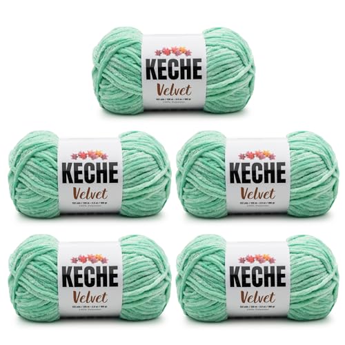 Image of Keche Velvet Chenille Yarn for Crocheting, Soft Bulky Baby Blanket Amigurumi Yarn 5x100 gr (5x132 yds) (5 Skeins) - Mint