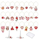 24pc Valentine's Day Wine Charms Valentines Wine Glass Charms or Stem Glasses Valentines Day Drink Markers for Valentine's Party Decorations (Pink Red)