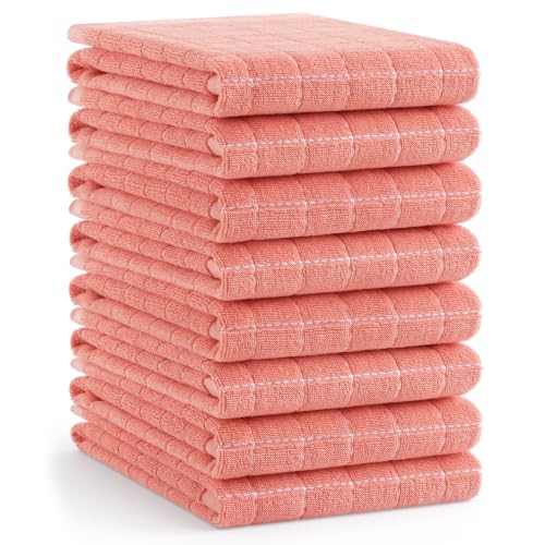 Image of Homaxy 100% Cotton Terry Kitchen Towels, Large 8 Pack, Coral