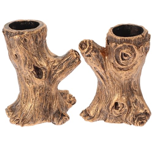 HOLIDYOYO 1 Pair Tea Light Candle Holders Tree Stump Flower Pot Resin Votive Tealight Holder for Wedding Table Centerpieces Rustic Home Decoration