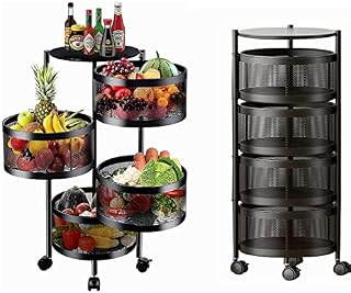 bimiti Rotating Storage Shelves Rack Kitchen 4 Tier Metal Multi-Layer Basket Organizer Round Floor Standing Shelf Household Storage Rack on Rolling Wheels for Kitchen Living Room Toilet