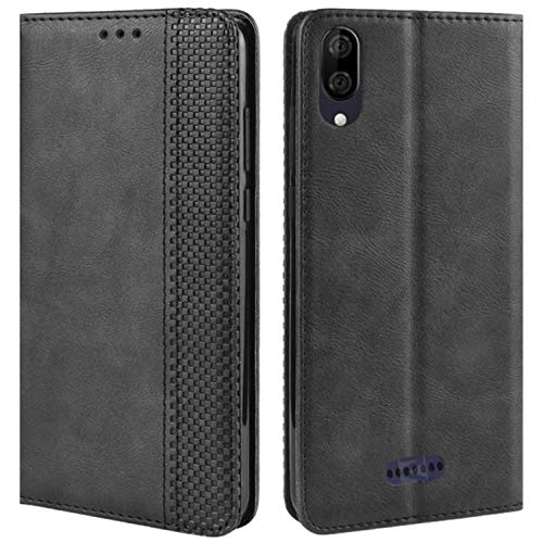 HualuBro Coque Wiko Y80, Etui Housse à Rabat en Retro PU Cuir Flip Leather Case Cover Antichoc Portefeuille Protection Stand Coque pour Wiko Y80 2019 (Noir)