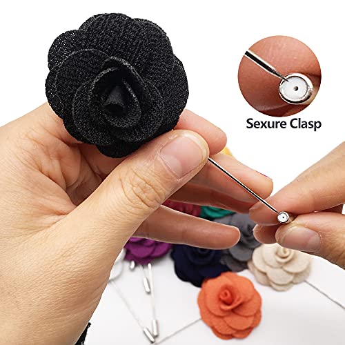 Geek-M Men's Lapel Pin Handmade Boutonniere Flower Pin for Suit Wedding Groom Xmas Gift Pack of 12