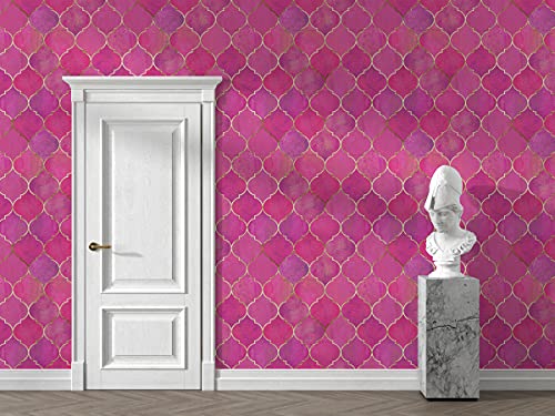 Image of DWELLSINDIA Dark Pink Moroccan Floral Tile Wallpaper for Home Decoration | Self Adhesive Peel & Stick, Thick Textured Premium Paper | Waterproof, Scratch Resistant | Bedroom & Living Room | 41x244 cm