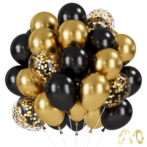 Luftballons Schwarz Gold 30 Stück Schwarze Metallic Gold Luftballon 12 Zoll Goldene Konfetti Helium Ballons für Abschluss Geburtstag Hochzeit Ruhestand EID Ramadan Neujahr Silvester Party