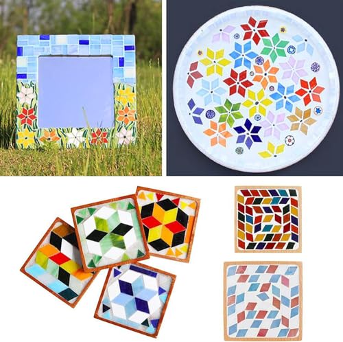 Image of Resin Mosaic Tiles 250 Pcs Multi Color Cathedral Mosaic Tiles 5 Colors 5 Shapes for Arts & Crafts Decoration DIY Projects Eco-Friendly
