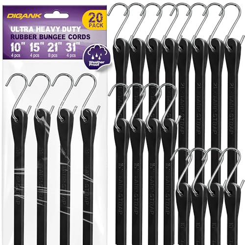 Digank 21" LONG*50PACK Bungee Cords With Hooks (20 Pack) Heavy Duty Outdoor Rubber Tarp Straps In 10" cover