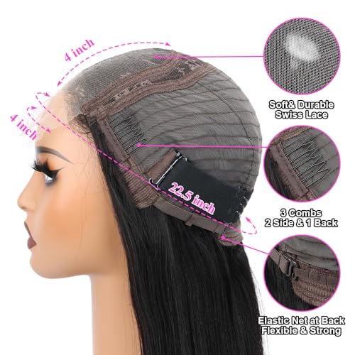 Image of 4x4 Body Wave Lace Front Wigs Human Hair Pre Plucked with Baby Hair 180% Density 16 Inch Human Hair Wigs Brazilian Virgin Frontal 4x4 Glueless HD Lace Closure Wig Human Hair for Black Women
