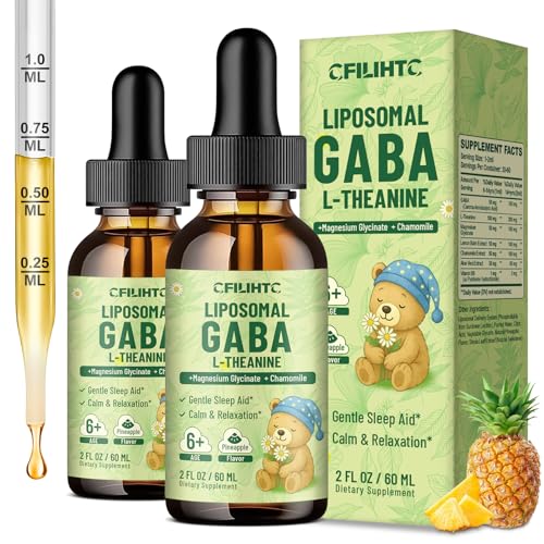 Image of 2 Pack Liposomal GABA L-Theanine Drops for Kids - Liquid GABA Supplement with Magnesium, Chamomile, Lemon Balm & Vitamin B6 - Support Relaxation, Focus & Stress Relief for Kids & Adults - Pineapple