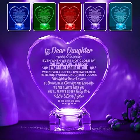 WSYEAR Heart-Shaped Crystal LED Ornament for Daughter - Personalized Multicolor Lighted Keepsake with Loving Message - Unique Birthday, Graduation, for Girls Cover