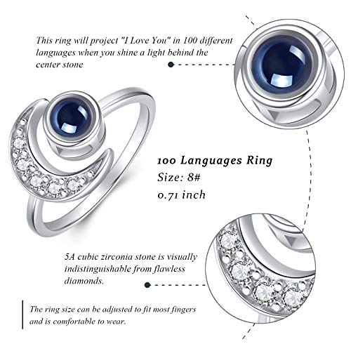 CUOKA MIRACLE Moon Ring, S925 Sterling Silver Crescent Moon Ring Open Ring Adjustable Ring Gift for Women3
