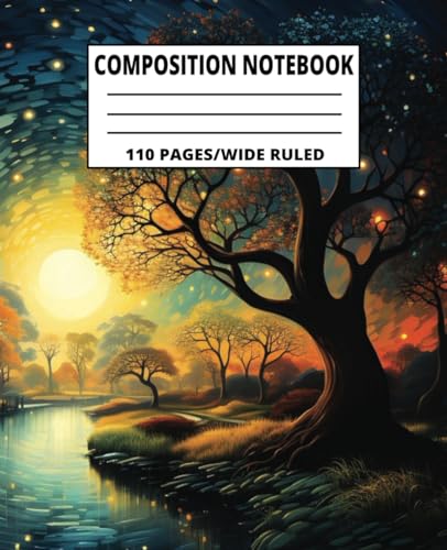 Composition Notebook Wide Ruled: Creekside Sunset Workbook for Kids and Teens for Elementary, Middle, High School Students or Teachers 7.5 x 9.25 110 pages